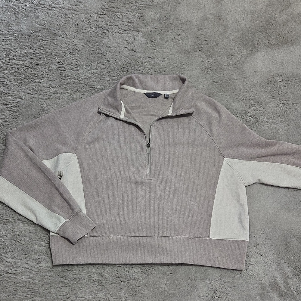 Danskin women's Taupe and Cream quarter zip active wear Sweater size S